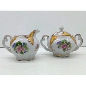 Vintage Royal Halsey LM Creamer and Sugar Bowl w/ Lid Porcelain
